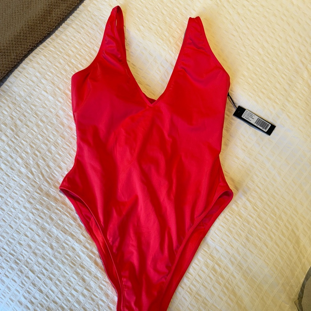 NWT! TA3 Hi-cut Plungey Swimsuit Hot Coral